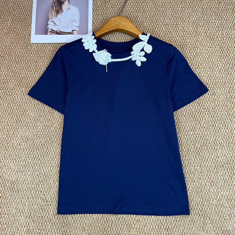 8WG9 LO// New Casual2026Spring and summer cotton embroidered floral short-sleeve round-neck top T Wo