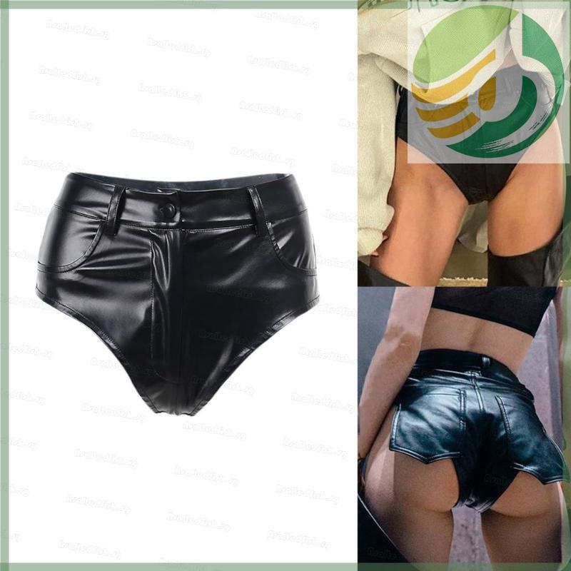 Yf6 As Womens Goth Punk เอว PU Cowhide Mini Booty เบอร์มิวดากระเป๋ายืด PU Cowhide Bodycon แนวโน้มกาง