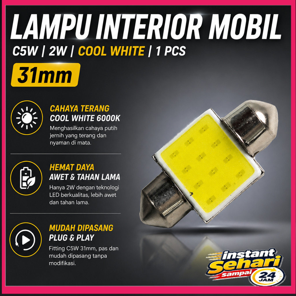 ไฟภายในรถ C5W COB แผ่น LED Dome Light Cool White 2W 1 ชิ้น 31 มิลลิเมตร - BA9S - 7RRS15WH