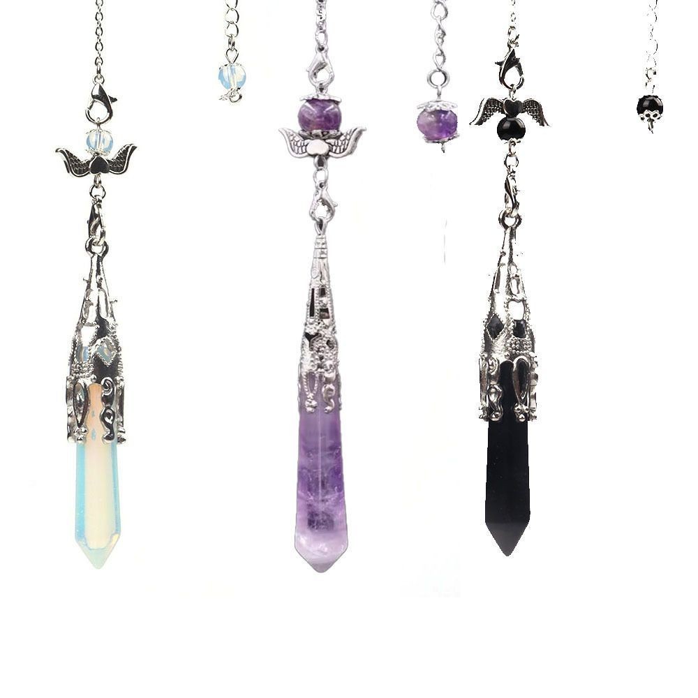 [ks1547.th] พร้อมสต็อกขายร้อนลูกตุ้ม Angel Wings Pendulum Chain Amethyst คอลัมน์หกเหลี่ยมหินธรรมชาติ
