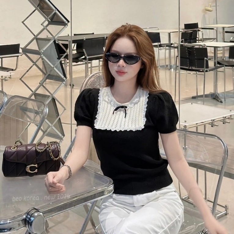 เสื้อสเวตเตอร์ผ้าถักสวยคอปกระบาย QC-TrH