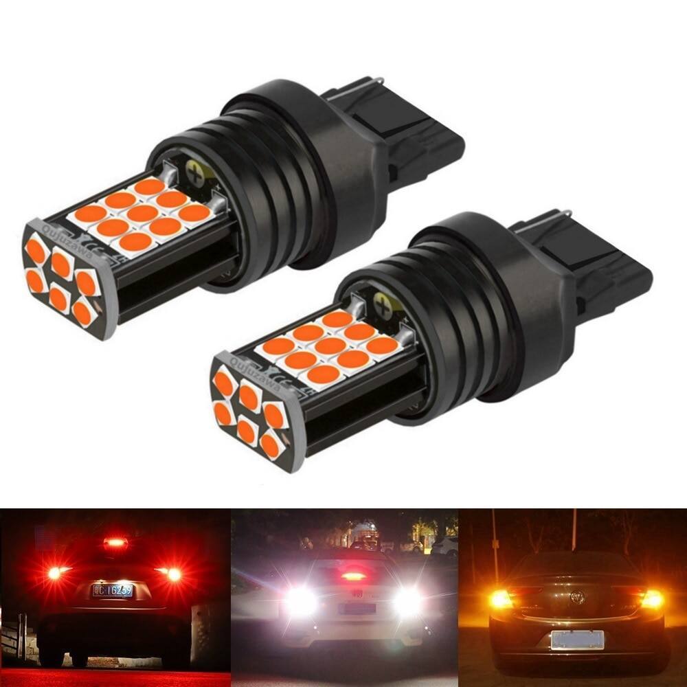 2 ชิ้นไฟท้ายรถเบรคหลอดไฟ T20 7440 W21W WY21W Super Bright LED
