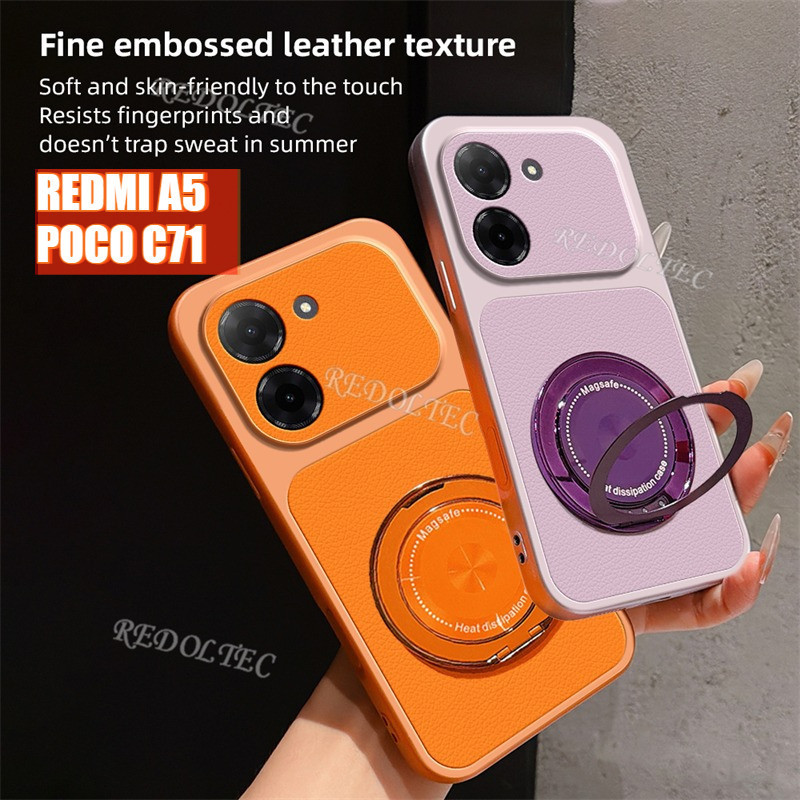 Redmi A5 POCO C71 ปลอกหนังเคสโทรศัพท์หมุนได้ 360 องศาผู้ถือแหวนขาตั้งแม่เหล็กกันกระแทกฝาครอบป้องกัน 
