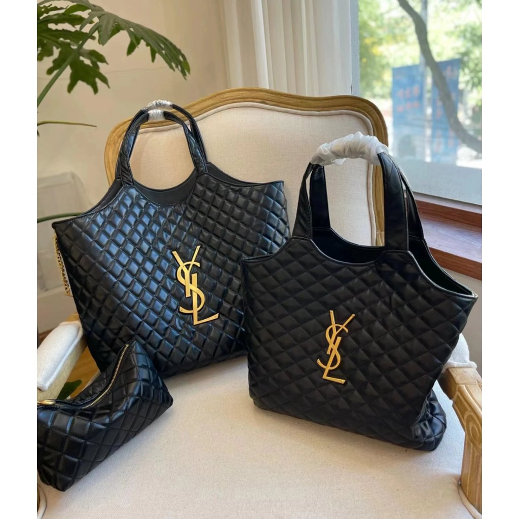 YSL22 สไตล์ใหม่ ICAREMAXI ขนาดใหญ่ Saint Orchid กระเป๋าช้อปปิ้งสามเหลี่ยม Saint Orchid tote Bag Tote