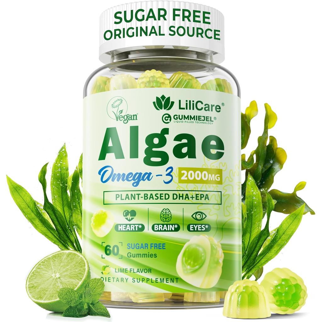 Omega 3 Gummies 2200mg จากน้ํามันสาหร่าย (DA 640mg & EPA 290mg) สําหรับผู้หญิงและผู้ชาย, Vegan Omega
