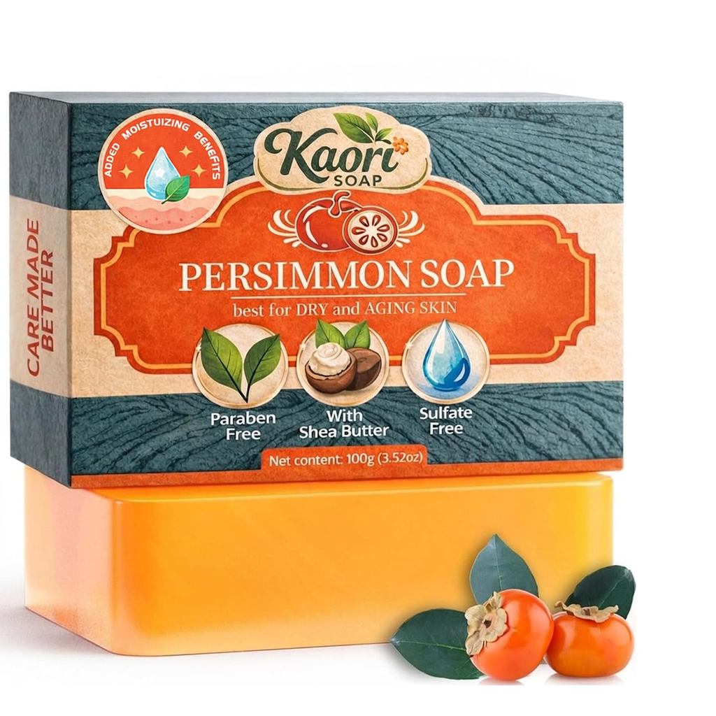 Deodorizing Persimmon Soap for Old People Smell, Natural Freshness Care for Mature Skin, Body Bar wi