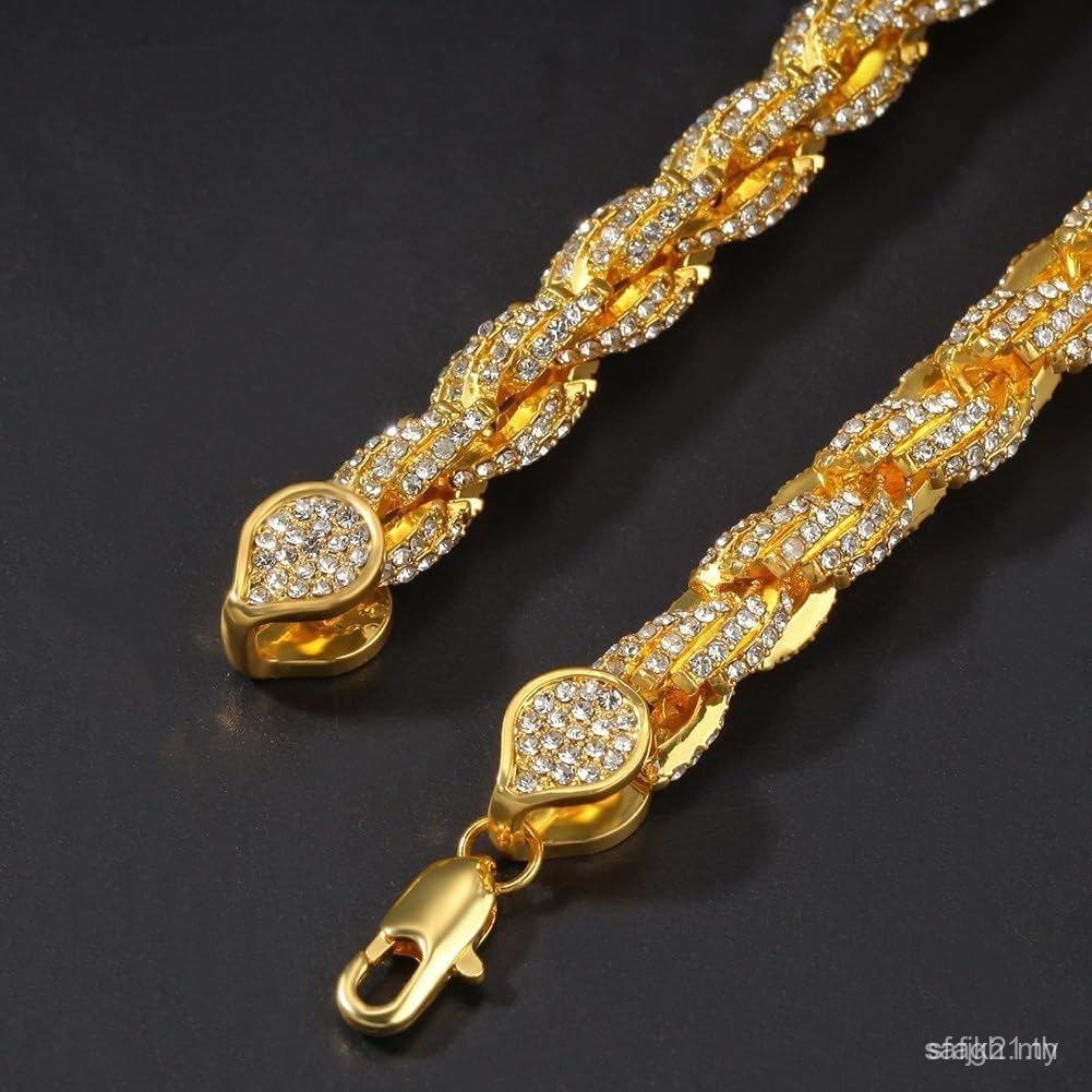 9mmIcedOutTwistedRopeChainสร้อยคอสร้อยข้อมือ,Pendant-Compatible,Golden/Silvery/RoseGold,7-9 Bracelet