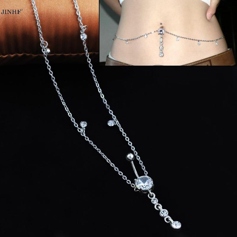 JINHF 1 ชิ้น Belly Chians Dangle ออสเตรียคริสตัล Navel Bar ชุบเงิน Belly Chain Jelly