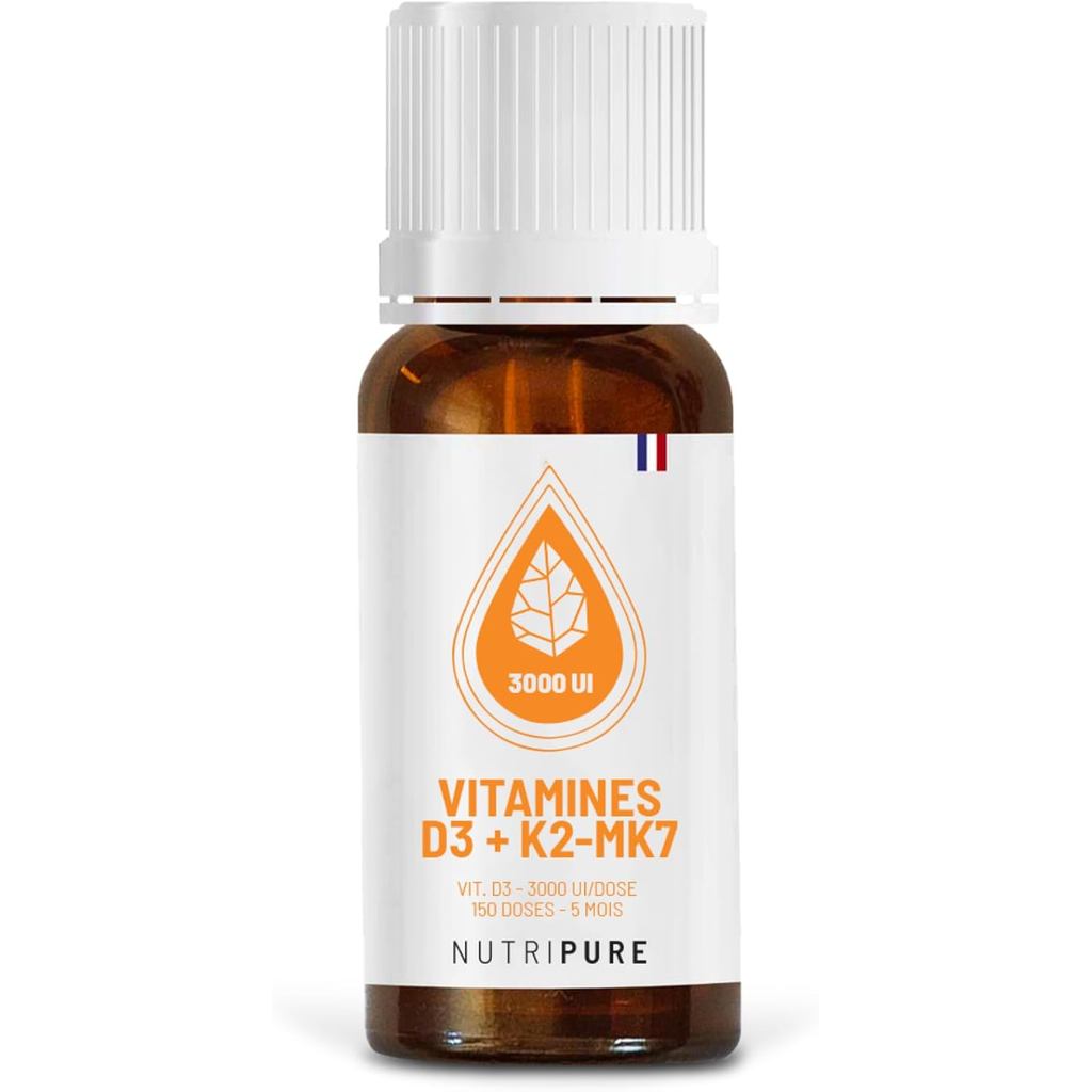 Nutripure - Vitamine D3 K2-MK7 3000 UI - Format Gouttes - 5 Mois