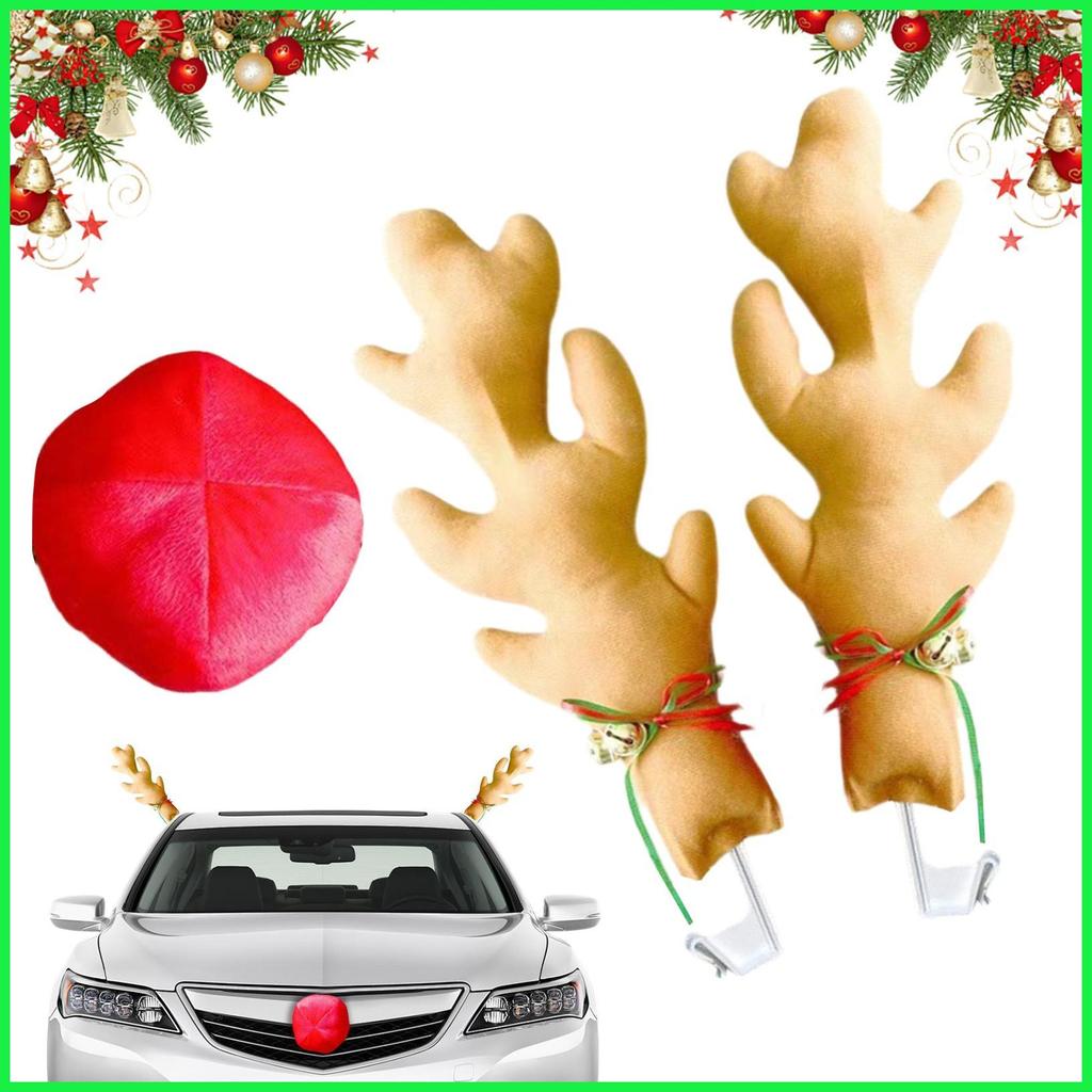 คริสต์มาส Reindeer Antlers สําหรับรถยนต์น่ารักตลกรถตกแต่งคริสต์มาสกับจมูก Reindeer Antler ตกแต่งรถสํ