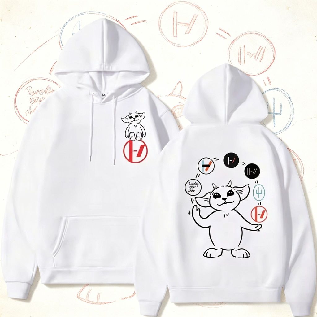 เสื้อฮู้ดดี้21 Pilots ลายกราฟิกการ์ตูนน่ารักและโลโก้วงรอบตัว สไตล์สตรีทอัลเทอร์นาทีฟ เหมาะใส่ประจำวั