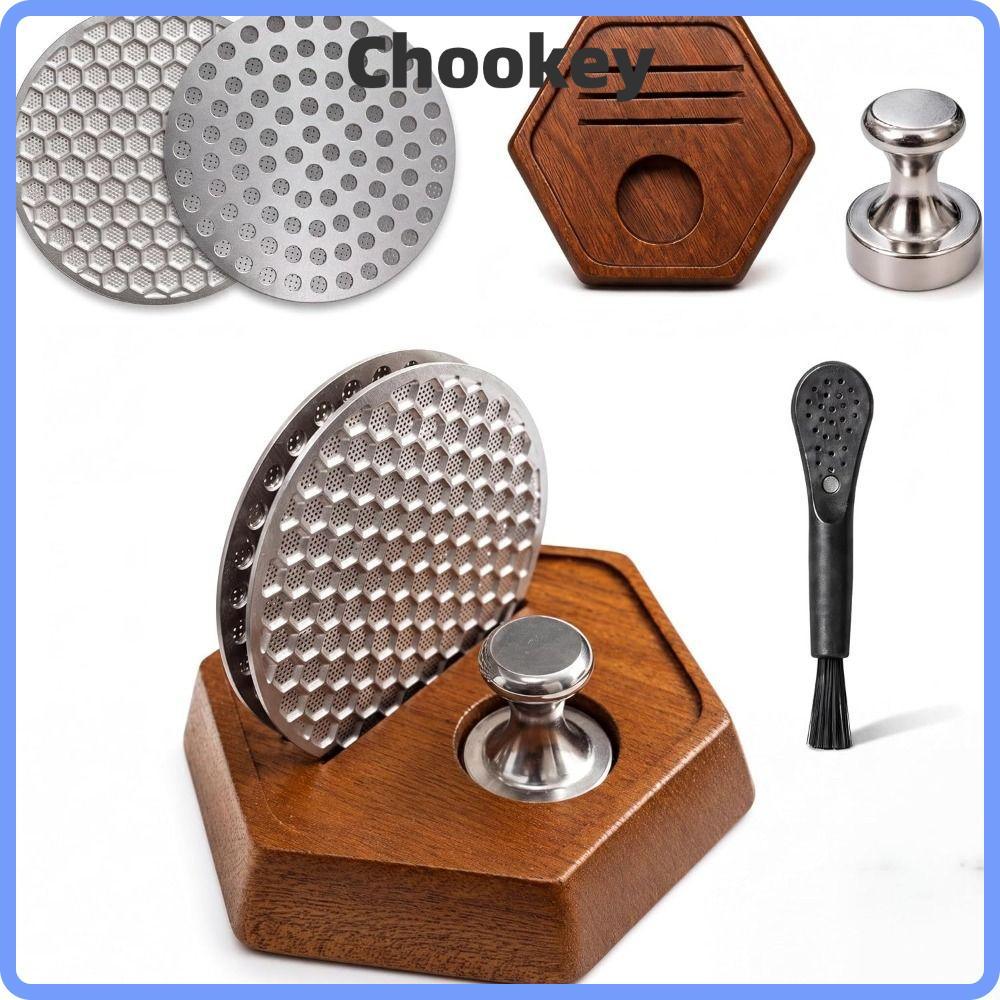 CHOOKMY Coffee Puck Screen Set, Dual Puck Screens Sapele Wood Stand Espresso Puck Screen Kit, Dual H
