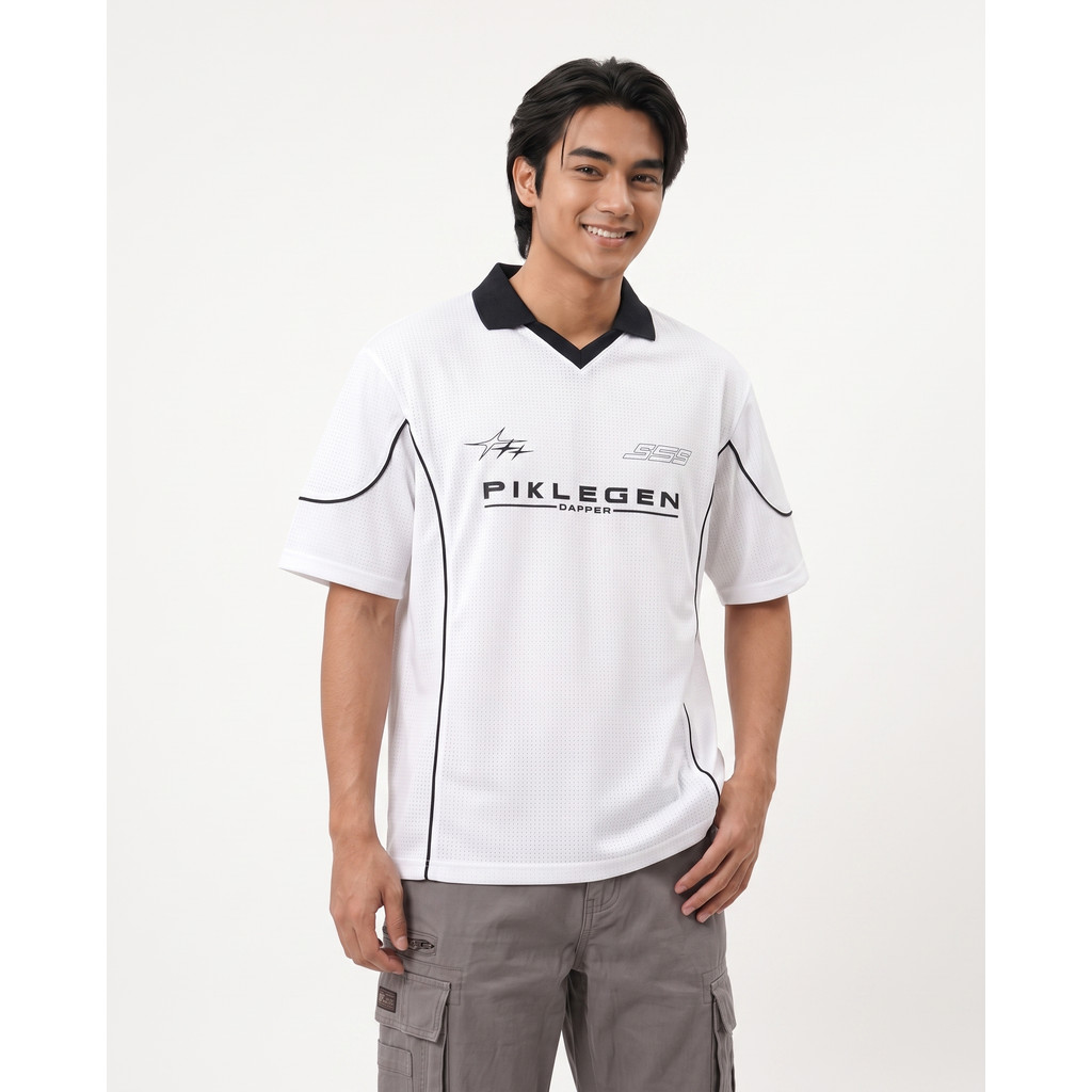 DAPPER เสื้อยืดคอปกโอเวอร์ไซส์สีขาว Piklegen - 6501TCV