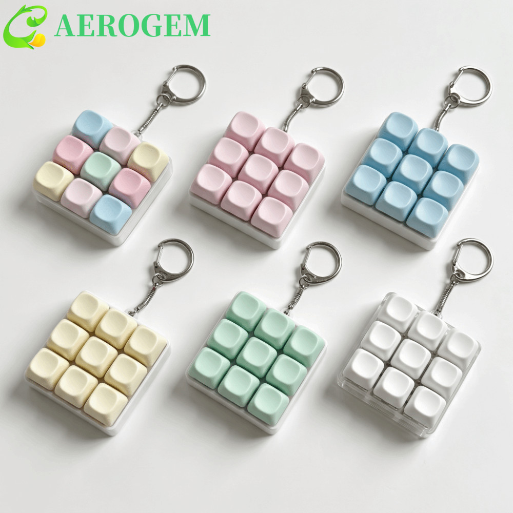 AEROGEM Keycap Fidget พวงกุญแจ, ปุ่มนิ้ว Key Cap Clicker คีย์บอร์ดพวงกุญแจ, Keycap พวงกุญแจ 9 คีย์คล