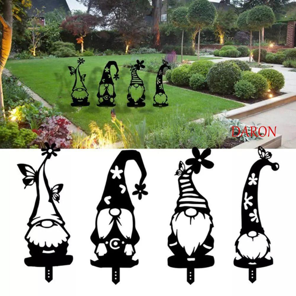 ป้าย DARON Gnome, สวนอะคริลิค 2D Gnomes Stake, Gnome Silhouette Hollow Out กันน้ําสีดํา Gnome ป้ายกร
