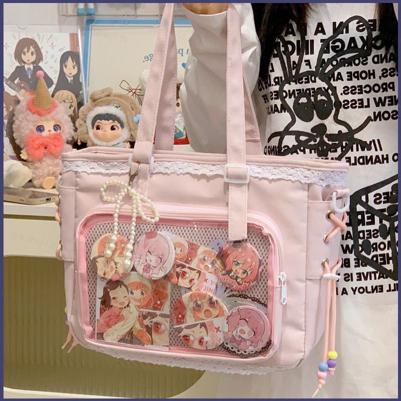 Lolita Ita Bag PU Leather sling Bag for Pin Merch Toy collection Anime Otaku Fan