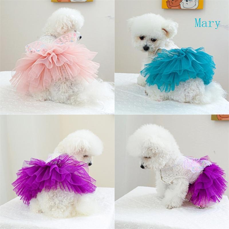 Mary Tulle Dress for Dog Fashion Princess Butterfly Lace Dress Small Cats Dog Outfit