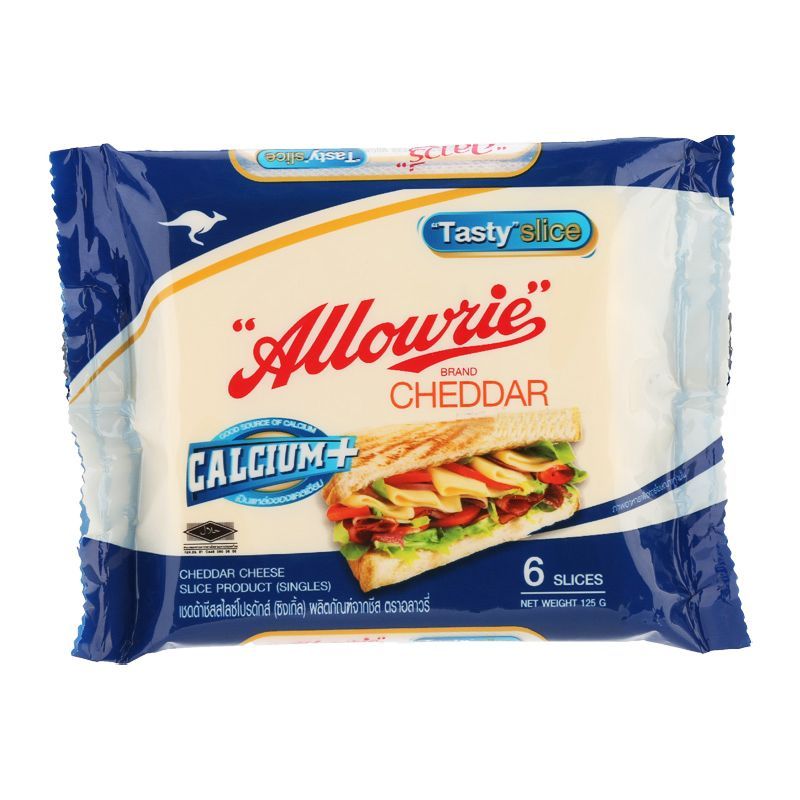 อลาวรี่เชดด้าชีสสไลด์ 6สไลด์ 125กรัม Allowrie Cheddar Cheese 6Slices 125g.