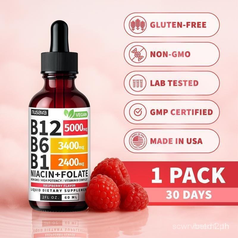 (1-)VitaminB12LiquidDropswithB6,B1,Niacin&Folit-EdibleSupportforEnergy,&Heart,Non-GMO&Gluten-Free,4F