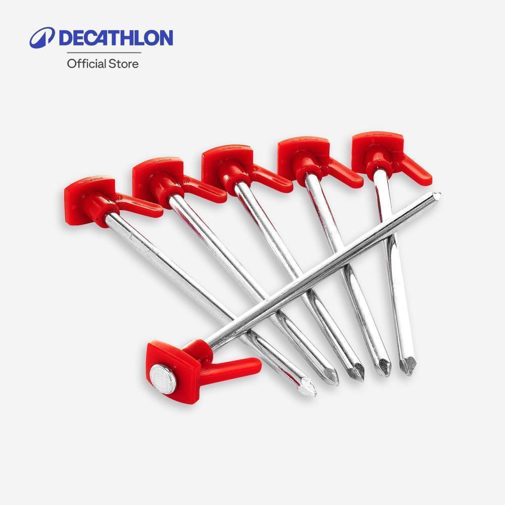 Decathlon Pack Of 6 Tent Pegs ชุดสมอบก 6 ชิ้นสำหรับใช้กับพื้นสนามแข็ง - Red