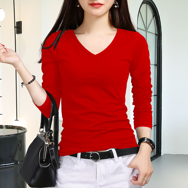 เสื้อคอปกแขนยาวอินเทรนด์กระชับ Slim-Fit รุ่น v แฟชั่นด้านในสีแดงฐานฤดูใบไม้ผลิเกาหลี t 9FCB