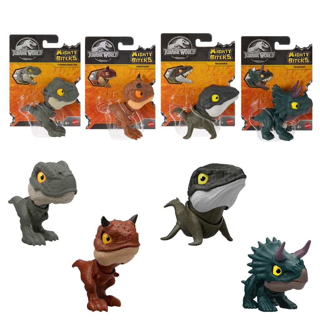 Mattel Jurassic World Dino Chompers Collection E Assortment, 4 Mini Dinosaur Figures in a Box, Kids’