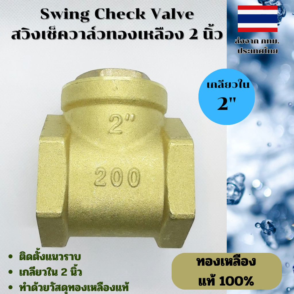 วาล์วป้องกันน้ำย้อน แบบสวิง ติดตั้งแนวราบ Swing Check Vave ทองเหลืองแท้ เกลียวใน 2 นิ้ว YCV