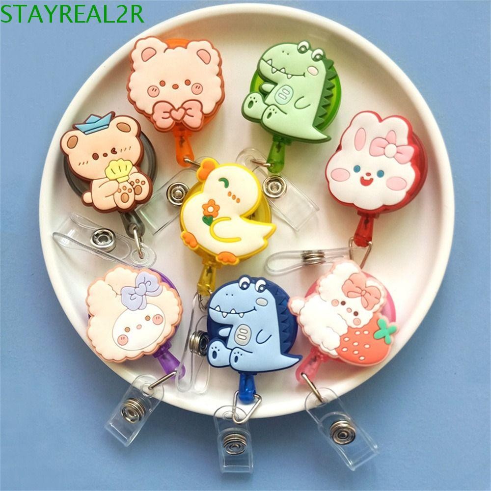 STAYREAL2R ที่ใส่ป้ายแบบพับเก็บได้, หมีกระต่ายไดโนเสาร์พยาบาล Badge Reel, Creative PVC ID Card Work 