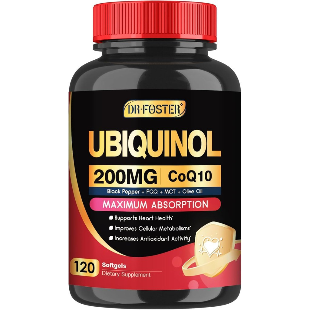 DRFESTER Coq10 Ubiquinol 200mg, Coq10 200mg ซอฟท์เจล, การดูดซึมสูงสุด Ubiquinol พร้อมวิตามินอี & PQQ