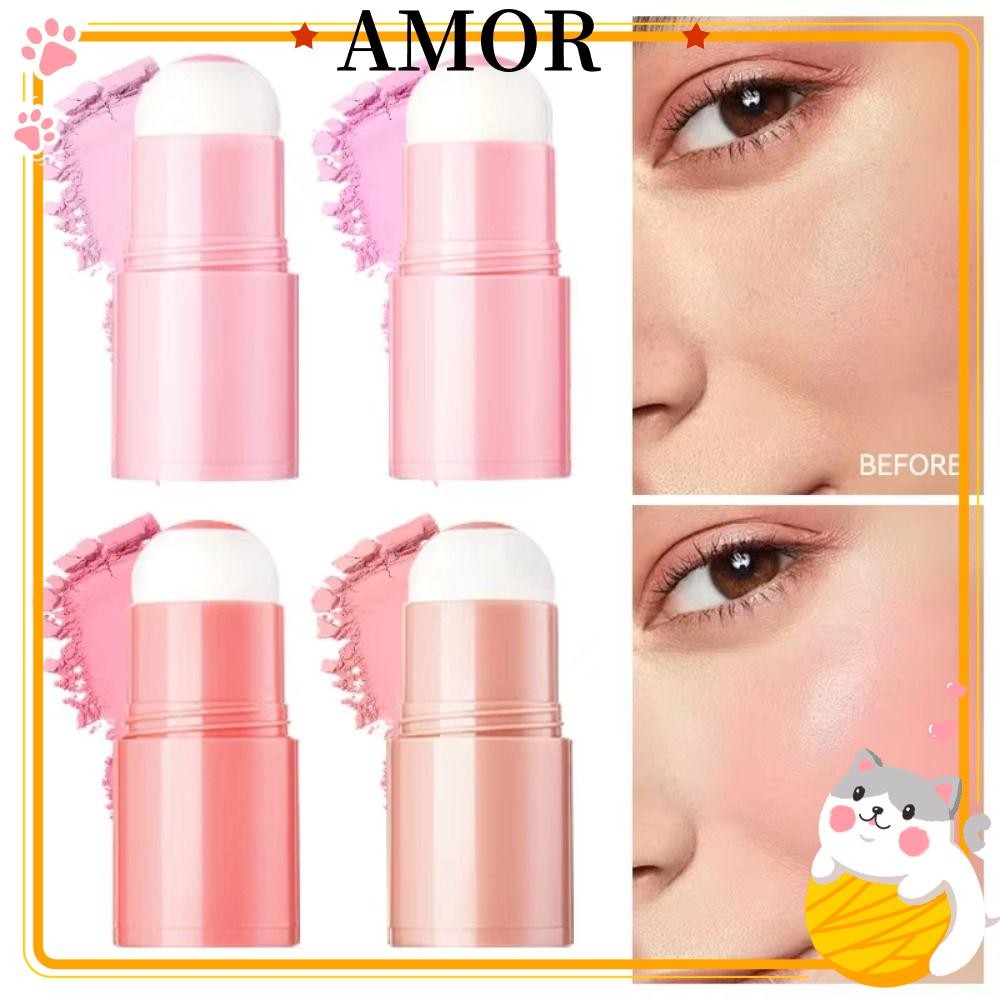 AMOR Blush Stick, Velvet Low-Saturation Solid Blush Cream, Natural ใช้งานง่าย Long-Lasting Multi-Pur