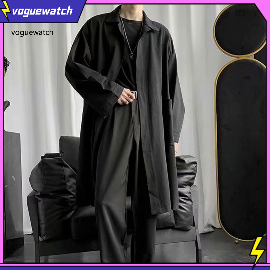 VOG การออกแบบที่เรียบง่ายผู้ชาย Trench Coat เอว Tie Men Trench Coat Stylish Lapel Trench Coat สําหรั