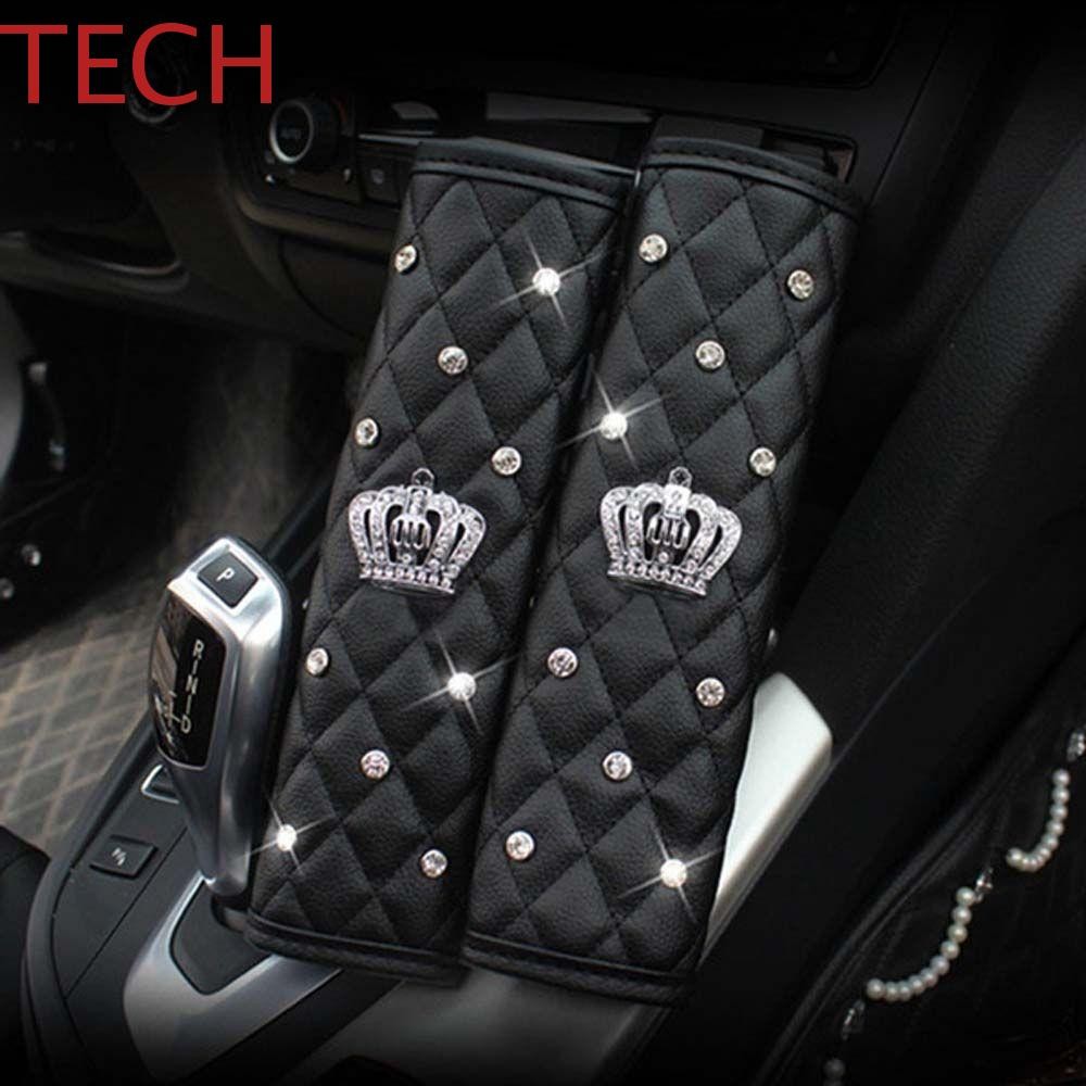 TECH ที่หุ้มเข็มขัดนิรภัยรถยนต์ Crown Diamond Shine คริสตัลคุณภาพสูงอุปกรณ์เสริมในรถยนต์ฝาครอบหัวเกี