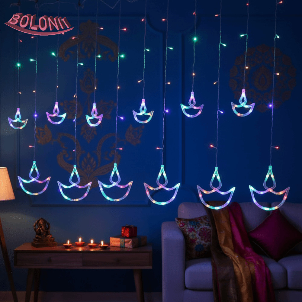 BO Diwali Light, Brilliant Night Happy Diwali ผ้าม่าน, ห้องสาวหัวใจ USB Plug เทศกาลโคมไฟ Wall Window