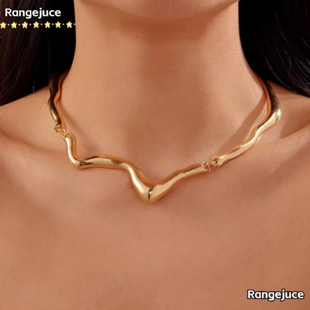 สร้อยคอโชคเกอร์เรขาคณิตสีทอง ดีไซน์หรูหราสไตล์ลาวาเหลว สำหรับผู้หญิง