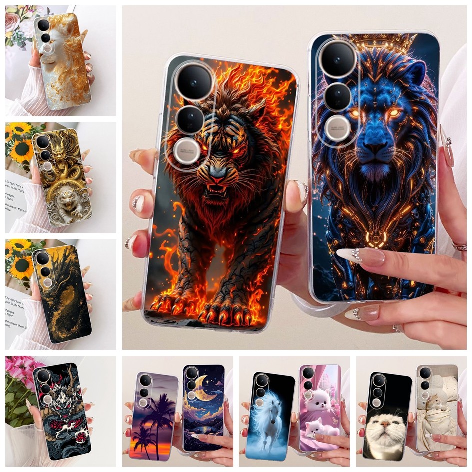 การ์ตูนสําหรับ Vivo V50 Lite 5G กรณี V2440 Cool Tiger Lion Dragon ทาสีซิลิโคนฝาครอบโทรศัพท์สําหรับ V