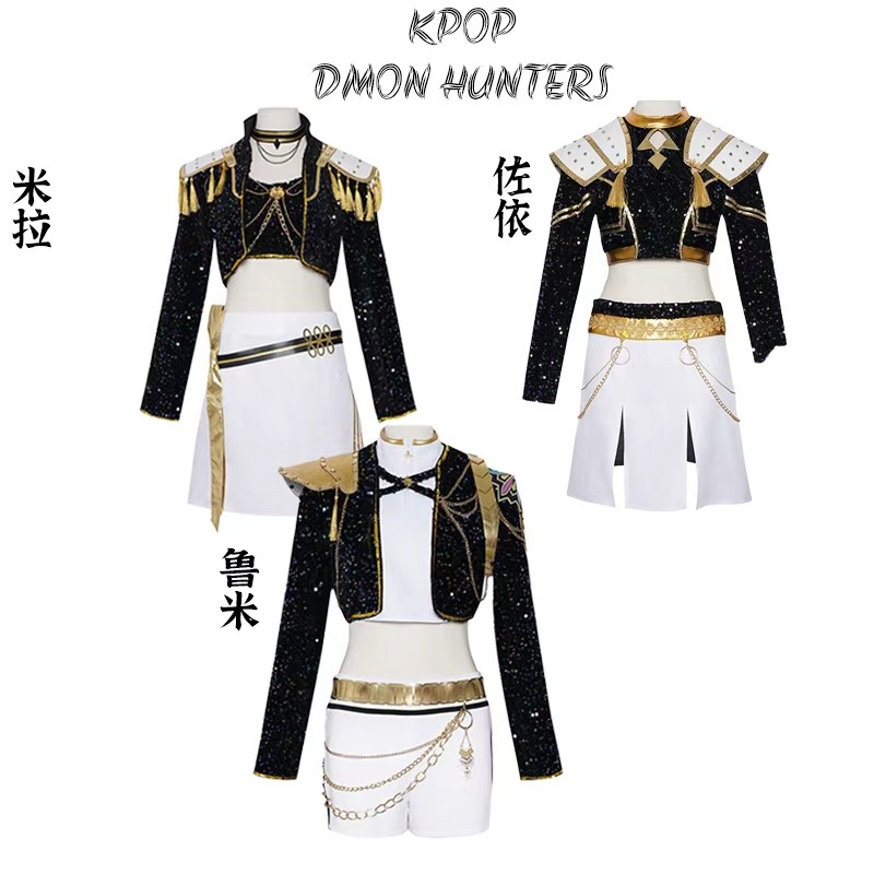 K-pop Witch Hunters Cosplay ชุดZOEY & RUMI พร้อมชุดสูทสไตล์เพลงสีดำ