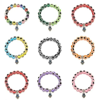 สร้อยข้อมือลูกปัดสีฟ้า Evil Eye ขนาด 8 มม. ยืดได้ เหมาะสำหรับทั้งชายและหญิง สวยงามแบบบอยฮิป และเป็นของขวัญที่ลงตัว