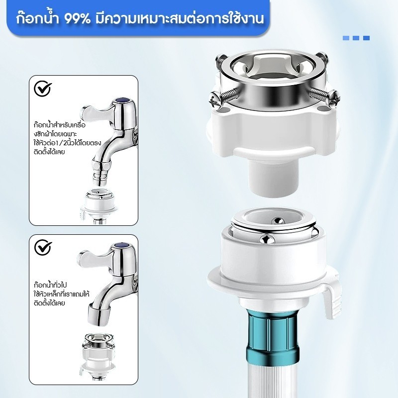 สายน้ำดีเข้าเครื่องซักผ้า สายน้ำดี ข้อต่อเครื่องซักผ้า 1M/1.5M/2M/3M/5M พร้อม ข้อต่อก๊อกน้ำ ฝาหน้า ฝาบน ใช้ได้ทุกรุ่น - รูปที่ 4
