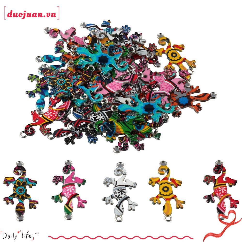 DUOJUAN Gecko Charms จี้,โลหะผสมตกแต่งผสมสี Gecko Charm Connector, สร้อยคอทําสัตว์จี้เครื่องประดับหั