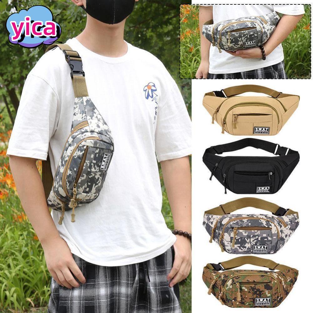 YICA Fanny Pack, Nylon Large Capacity Sling Bag, กระเป๋าใส่โทรศัพท์กันน้ําหลายชั้น