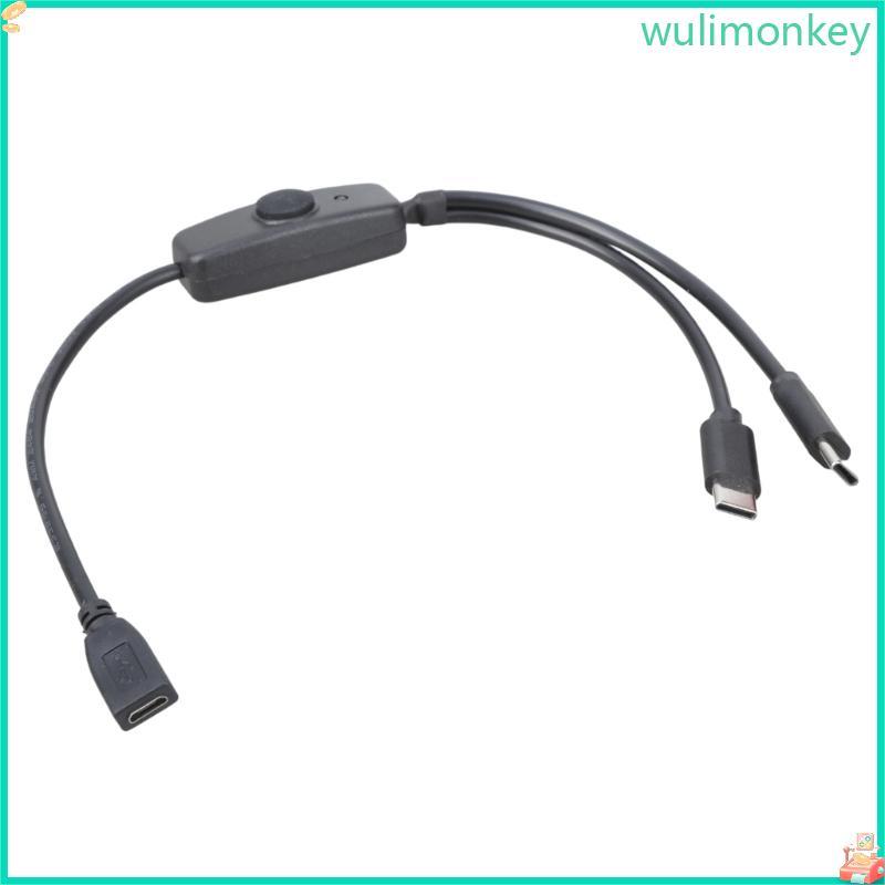 WU USB 5Pin to Type C Splitter Adapter Cable สายไฟพร้อมปุ่มสลับสําหรับการชาร์จพร้อมกัน 2 อุปกรณ์ 30 