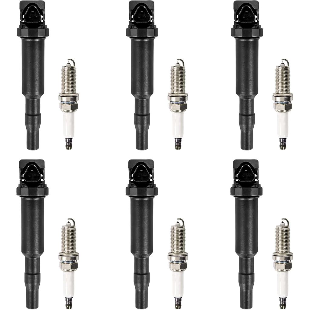 UF592 ชุด 6 Ignition Coil Packs & Spark Plugs ใช้งานร่วมกับ 2006 2007 2008 2009 2010 BMW 128i 328i 3