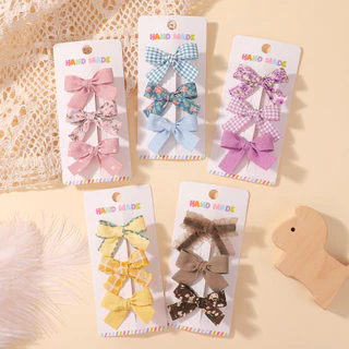 ชุดaccessories 3ชิ้นสำหรับเด็กหญิง: กิ๊บและโบว์น่ารัก ลายดอกไม้และปิ่นปักผม ของขวัญสำหรับสาวน้อย