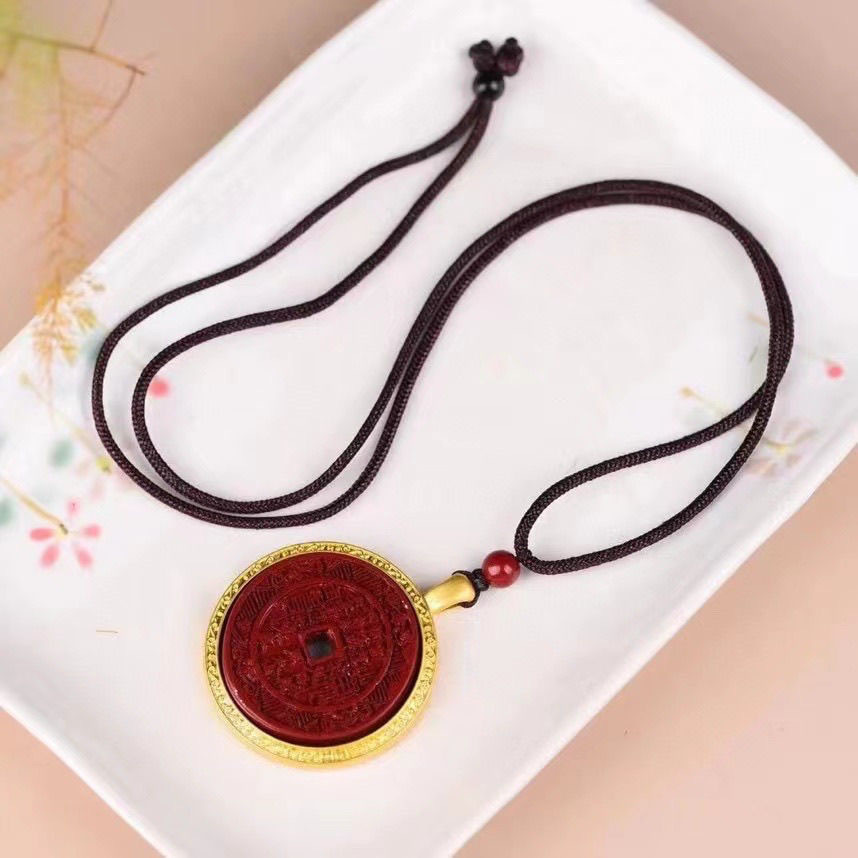 สร้อยคอมณีภัทรและจี้จากแร่ซินนาแบอร์ สีม่วงทอง สำหรับผู้ชายและผู้หญิง
