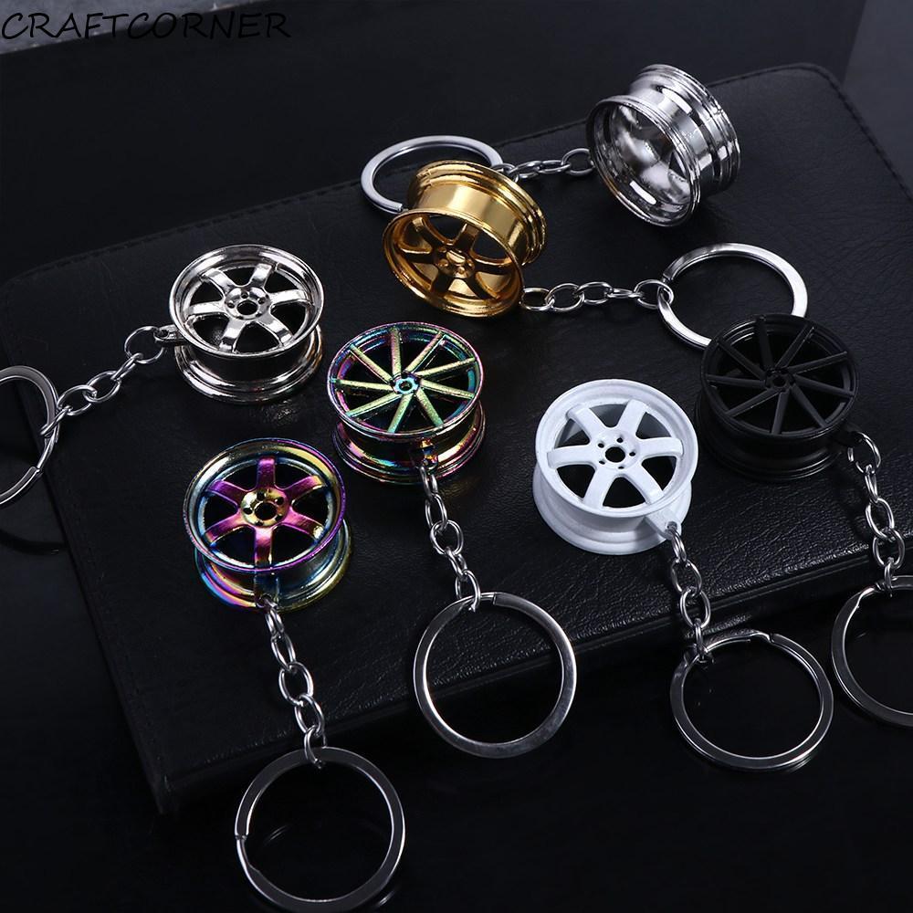 CRAFTCORNER พวงกุญแจรถล้อ,โลหะผสม INS ขอบยาง Key Holder, Creative Mini Keyring Wheel Hub Bag Charms