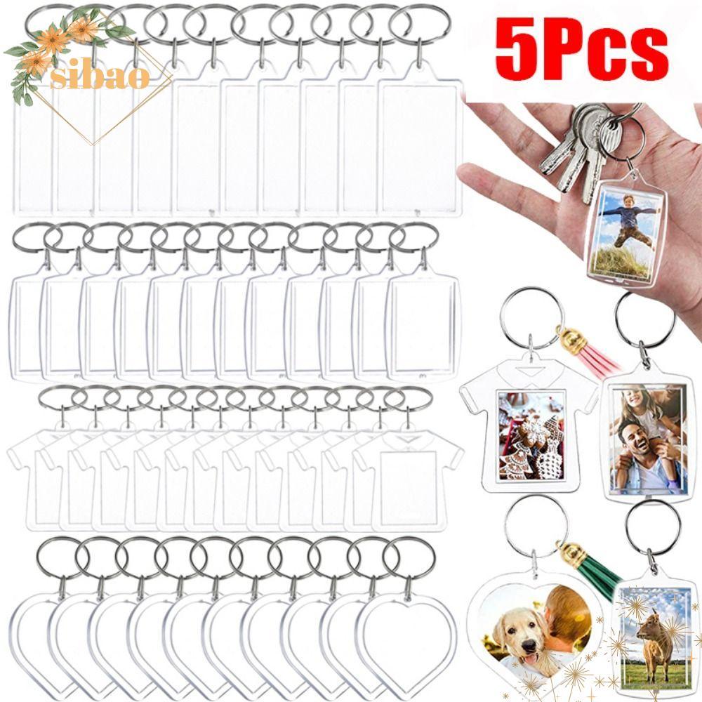 SIBAO 5 ชิ้นกรอบรูปพวงกุญแจ,อะคริลิค Snap-In Custom ใส่ Photo Blank พวงกุญแจ,โปร่งใสจี้พู่ภาพพวงกุญแ