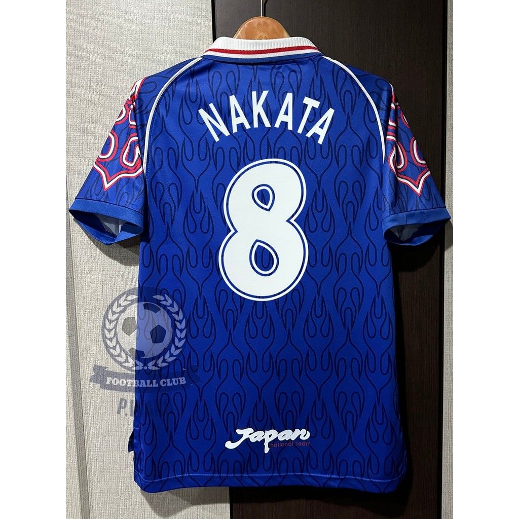 New!! เสื้อฟุตบอลย้อนยุค ( RETRO ) ทีมชาติ ญี่ปุ่u Home ชุดเหย้า ปี 1998 ลายไฟ ฟลูออฟชั่น ชื่อเบอร์นักเตะครบทุกคน