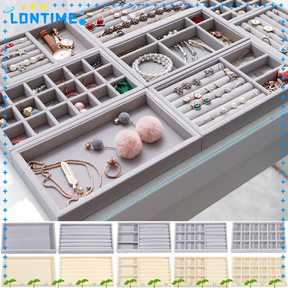 LONTIME สร้อยคอถาดแสดง, วางซ้อนกันได้กํามะหยี่กํามะหยี่กล่องเก็บเครื่องประดับ, กล่องลิ้นชักถาดจัดระเบียบแหวนสร้อยข้อมือสร้อยคอ