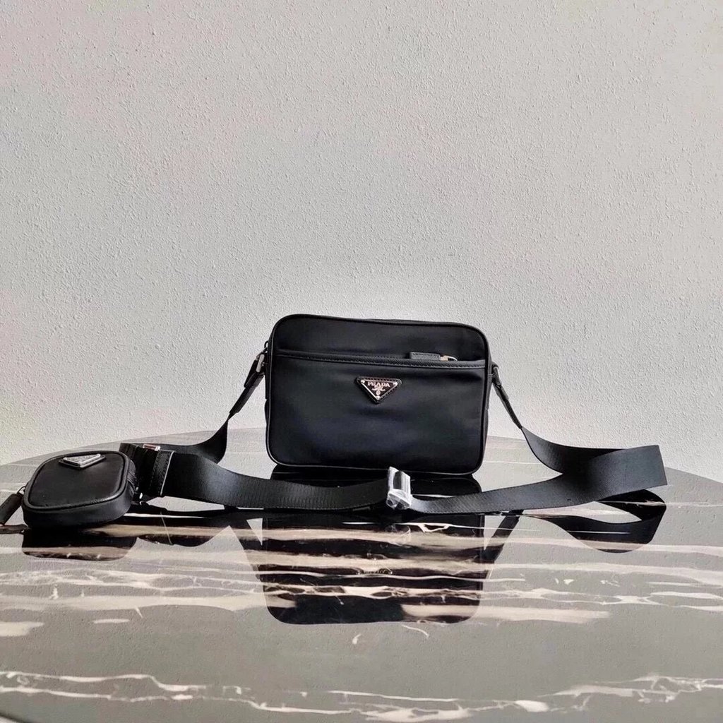 PRADA PRADA Mens Bag Nylon Shoulder Messenger Bag 2VH048 PRADA Black Nylon Camera Bag Mens Shoulder 