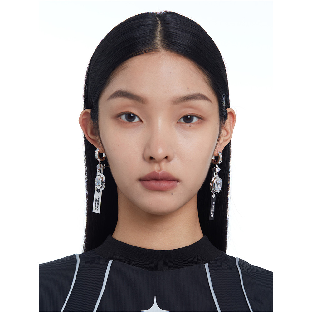 OF HUNGER Label Series TAG ต่างหูป้ายกลมลูกไม้ ต่างหูถอดได้